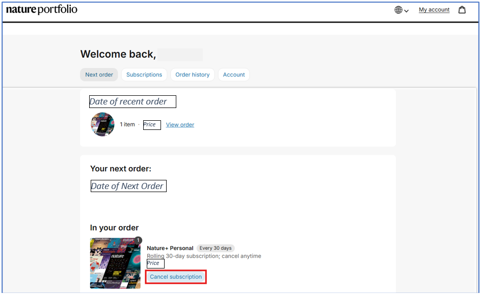 Cancel subscription highlighted