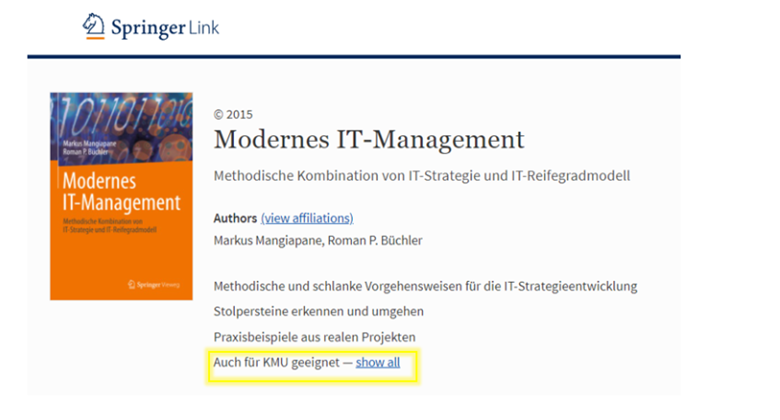 Springer Nature Link 上的图书产品页面示例，其中显示了图书封面、书名和图书简介。