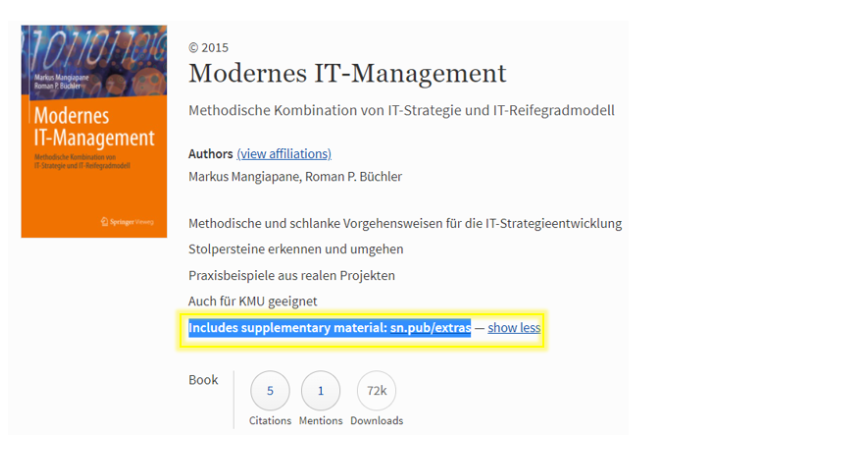 Anzeige des Links zu den Zusatzmaterialien