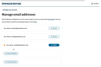 a screenshot of verify option in Manage email address