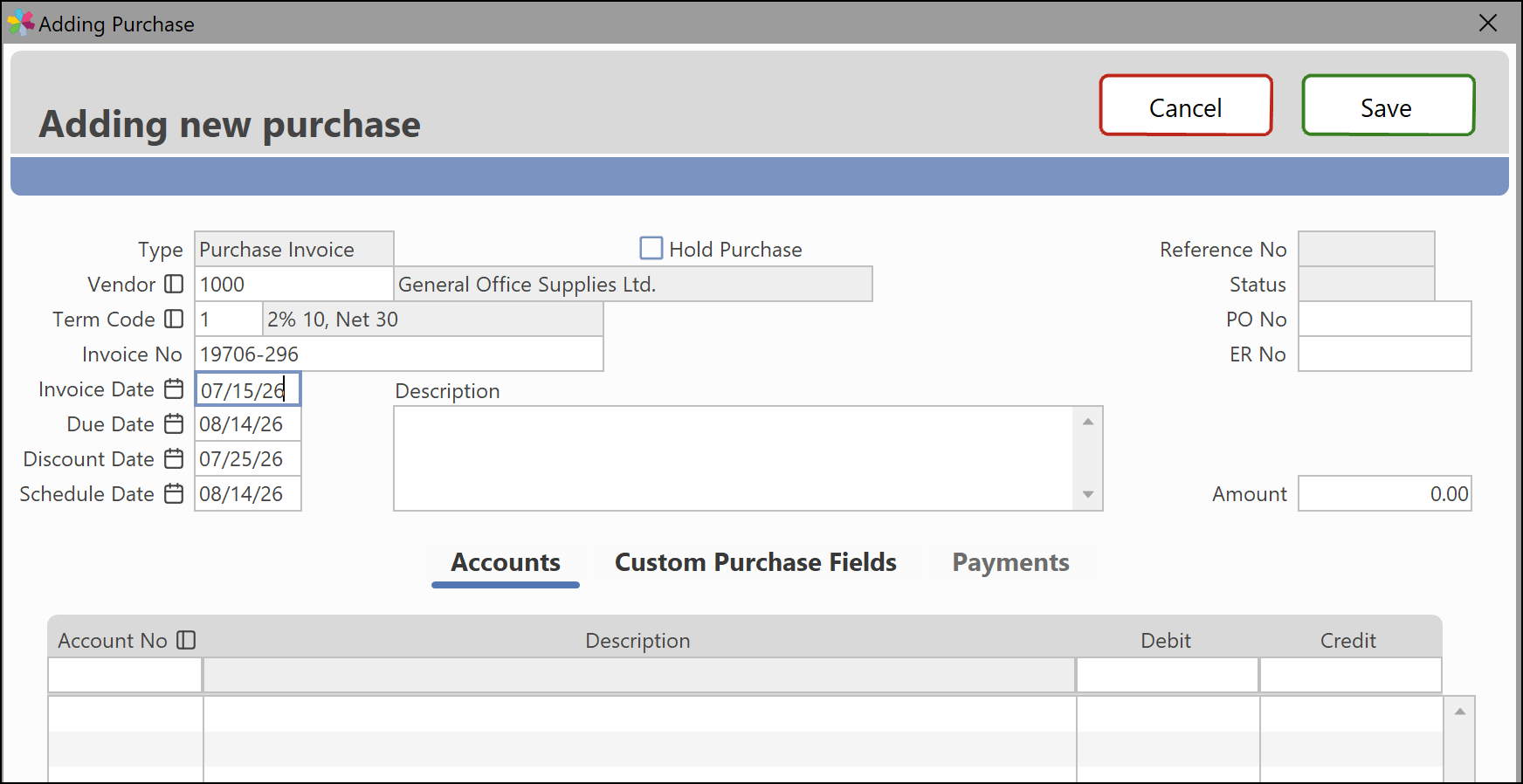 Invoice No field