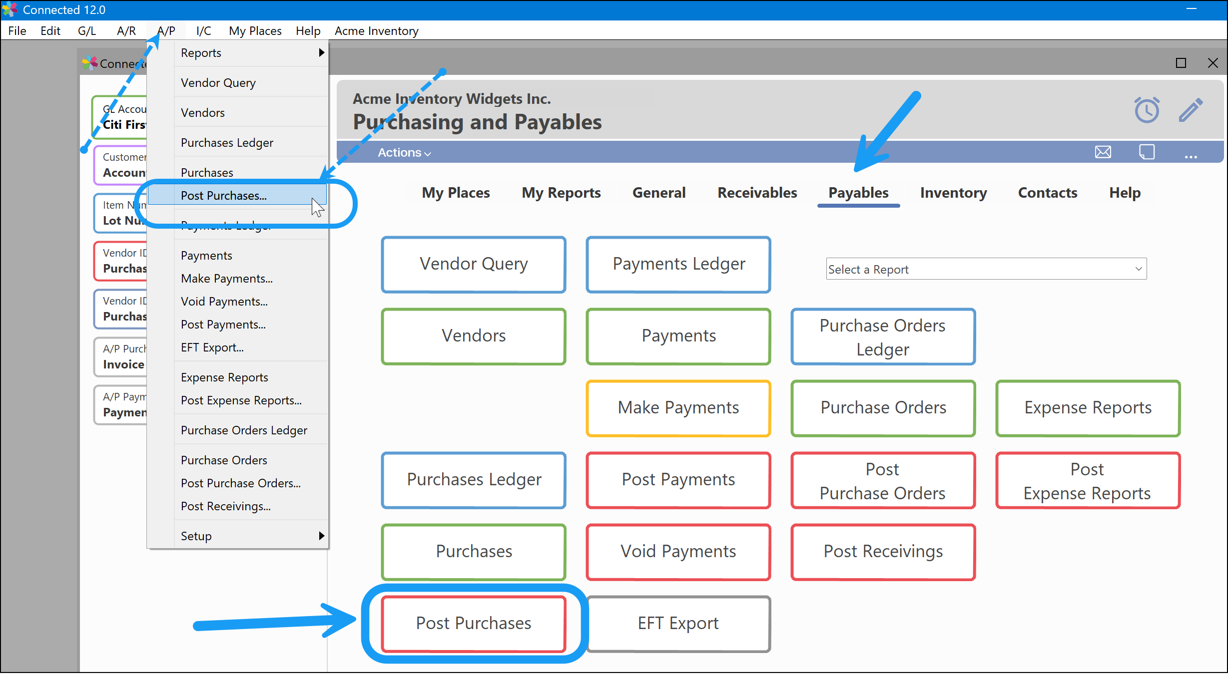 Post Purchases menu location
