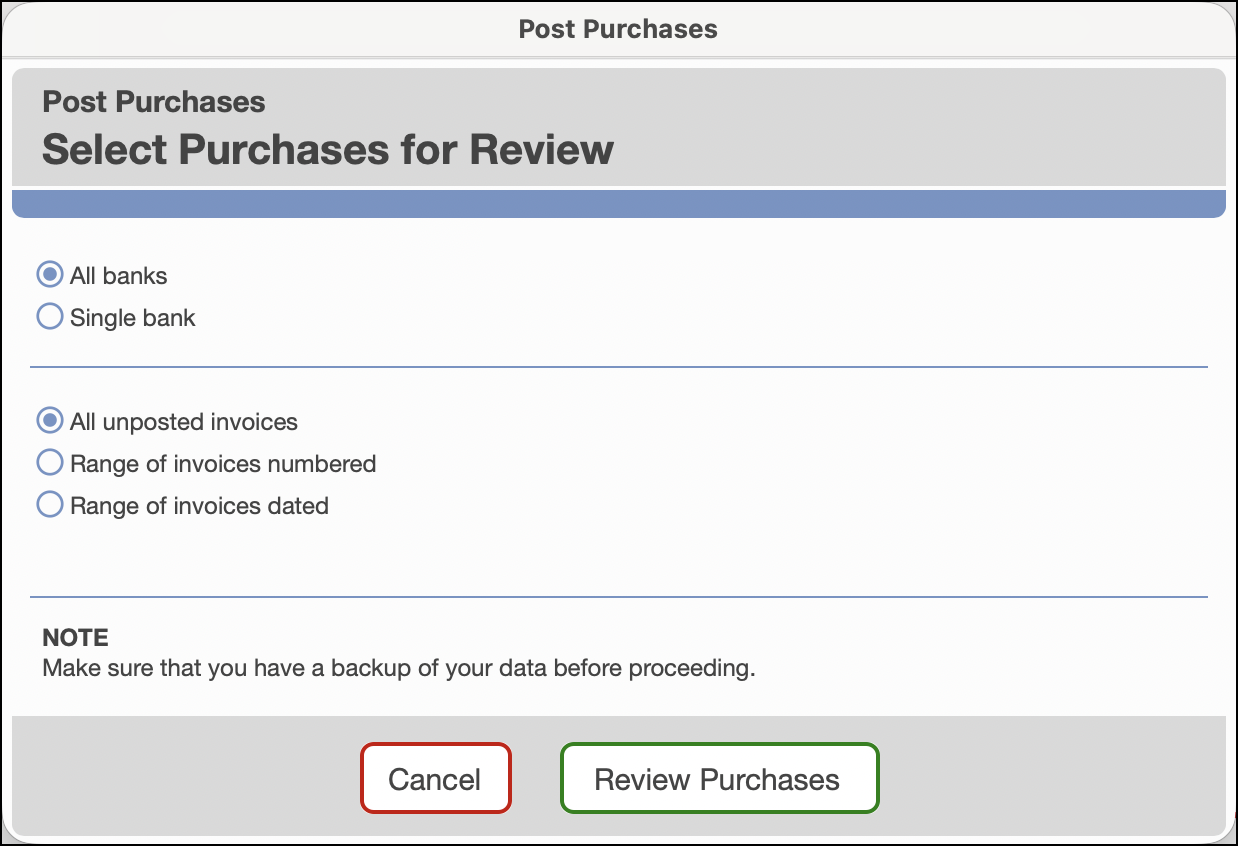 Post Purchases filters window