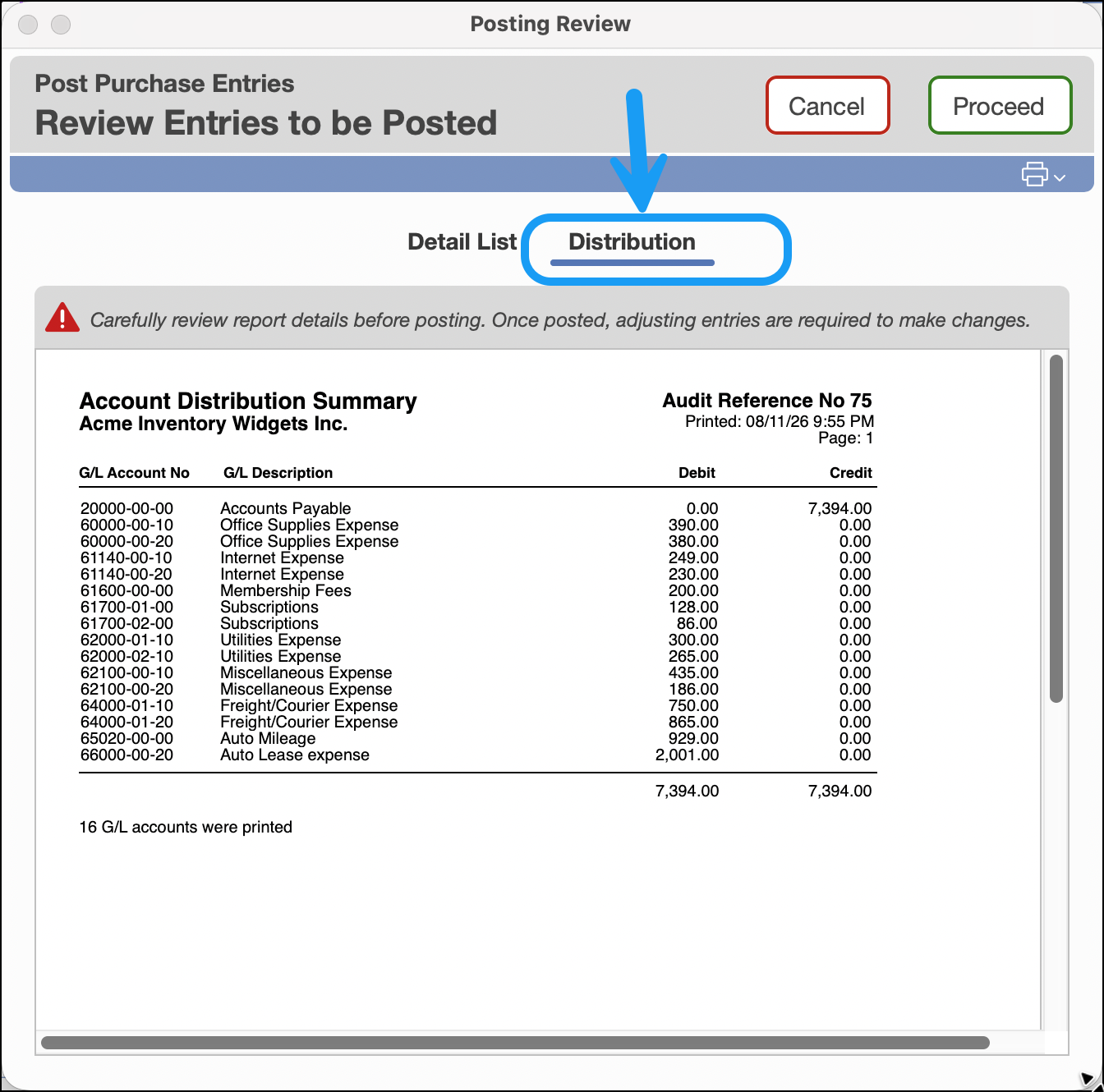 Net General Ledger distribution view