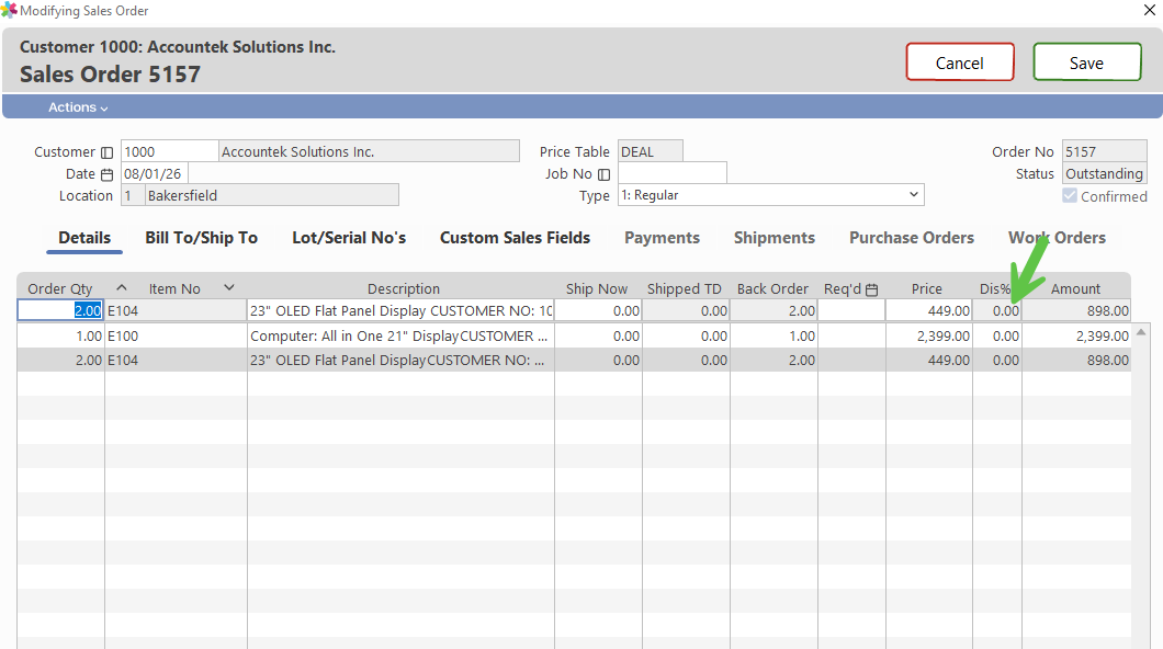 Discount field greyed out and not editable when Modify Discount is not checked