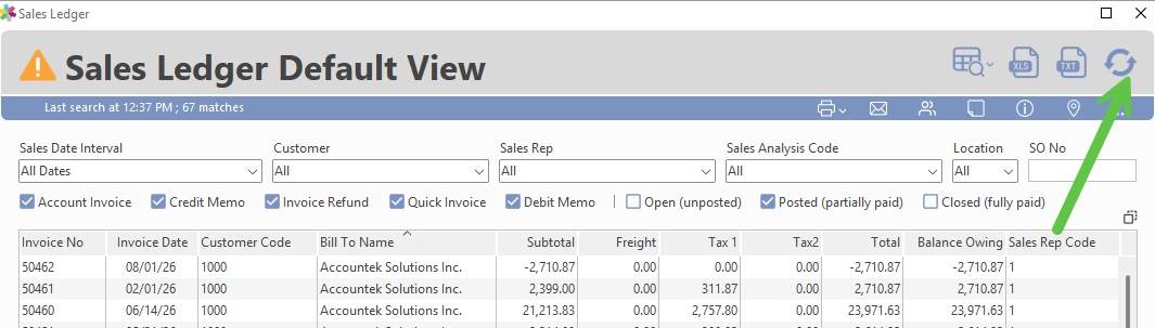 Refresh button in a Ledger window