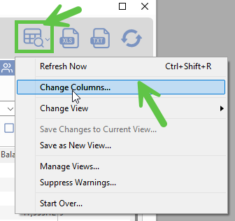 Column selection list with Status and Region being added