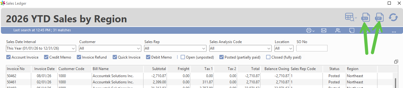 Print menu showing Text File and Spreadsheet export options