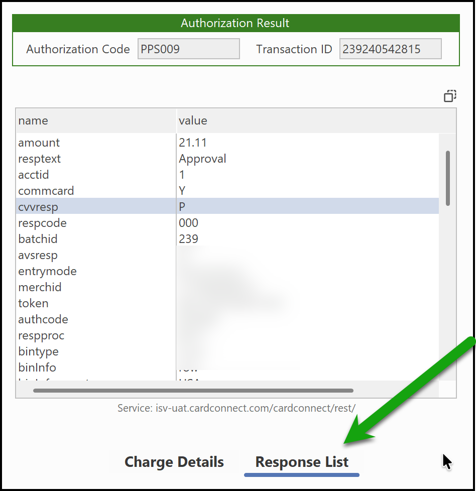 Response List tab showing the approval code