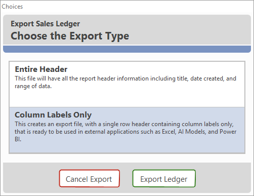 Export options for Entire Header or Column Labels Only