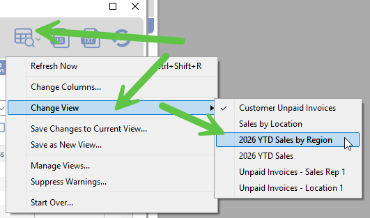 Action Menu showing the Change View option
