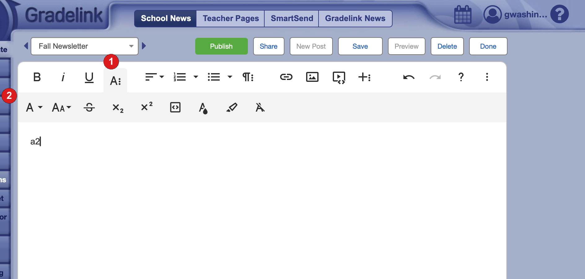 More Text control and the expanded formatting toolbar