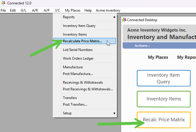 Recalculate Price Matrix menu location