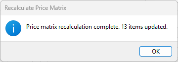 Recalculation completion confirmation message