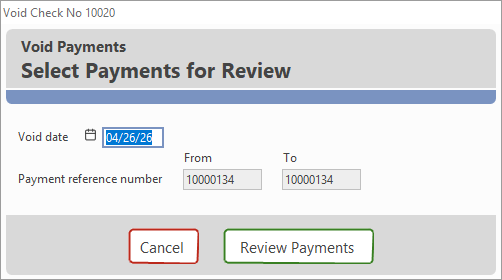 Date of Void entry field on the Void Payment window