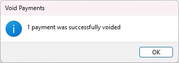 Dialog box confirming the void is complete, with an OK button