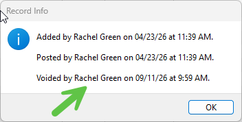 Payment record showing void details after processing
