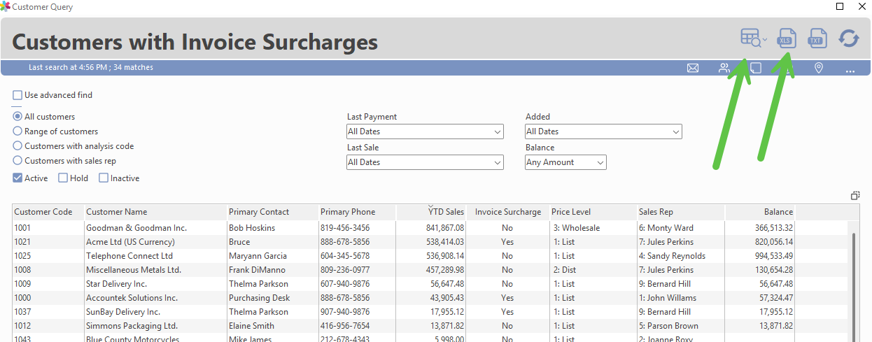 Toolbar with Text File and Spreadsheet export options for a Query window