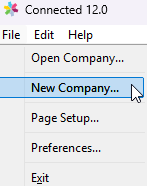 File menu showing the New Company option
