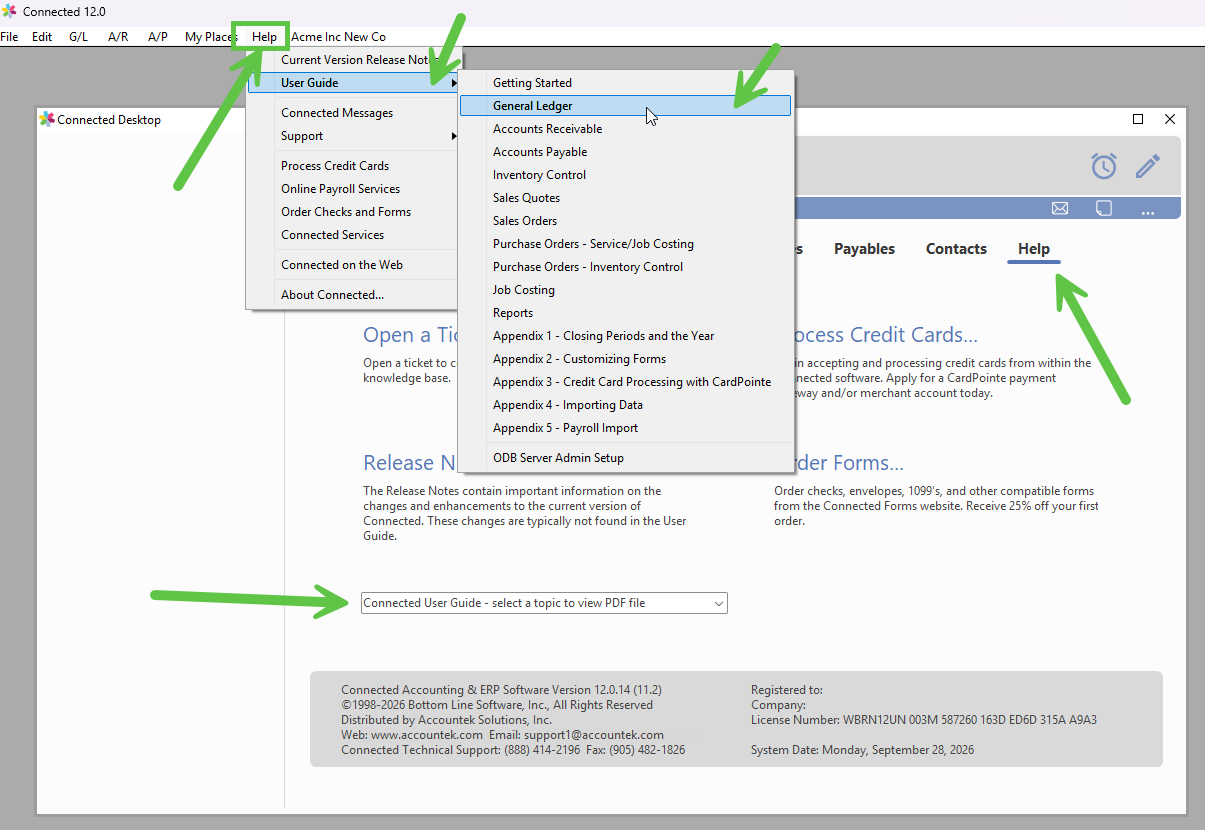 Accessing the General Ledger chapter of the User Guide