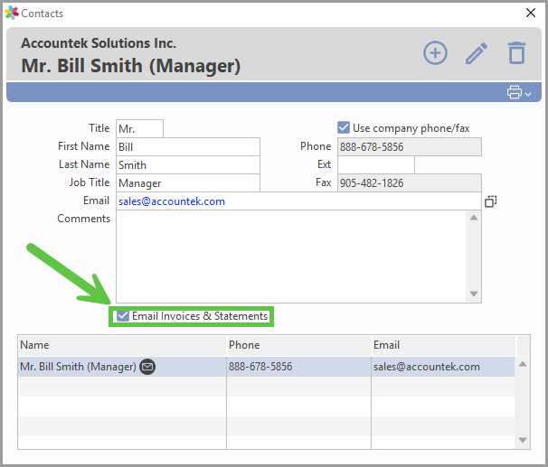 Contact information fields