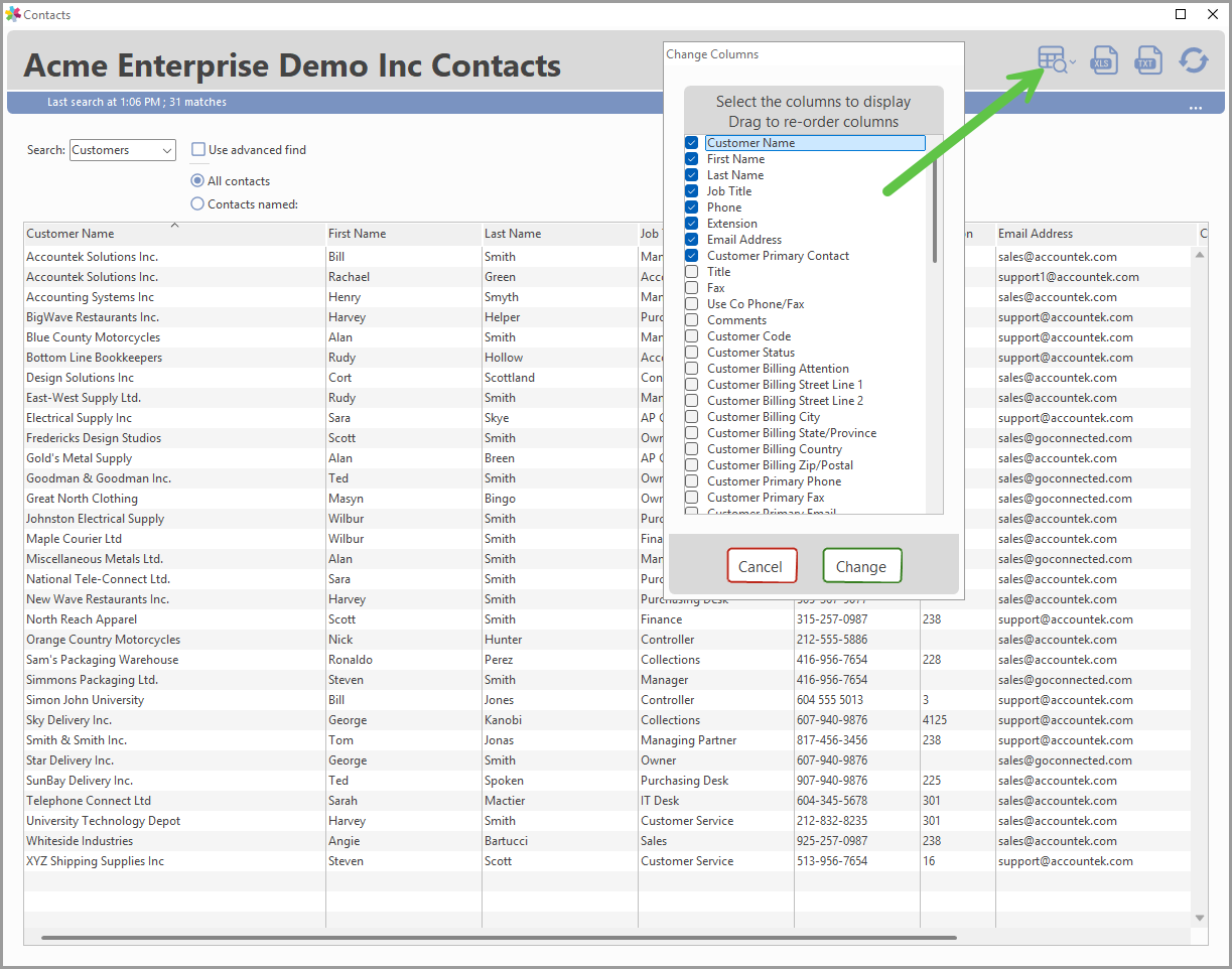 Exporting contacts to a spreadsheet or text file