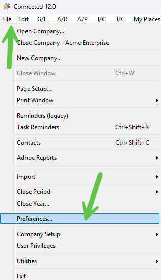 File menu with Preferences option