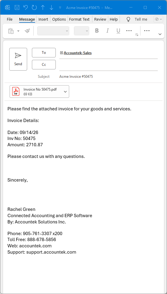 Example of an email signature as it appears in Outlook