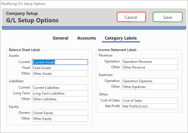 List of available account categories for the import (case sensitive)