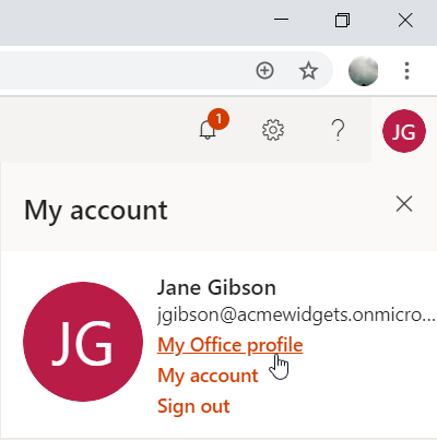 My account window with link to My Office profile
