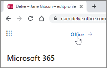Office link in a Delve tab in a web browser