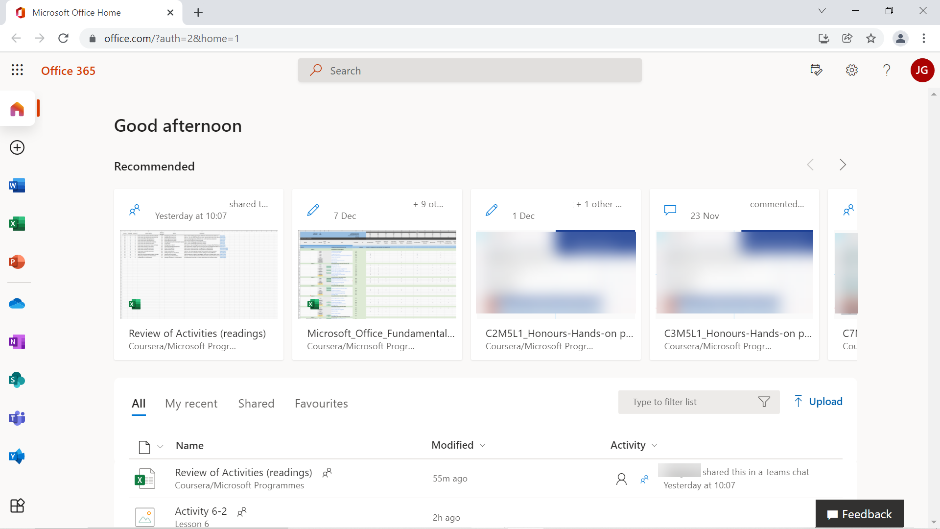 Office 365 landing page.