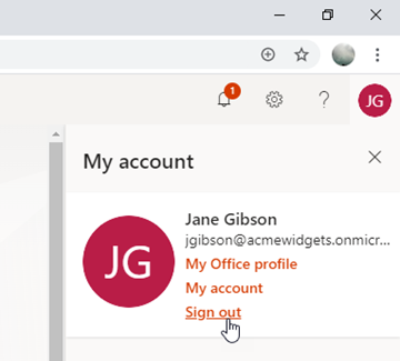 Sign out link in the My account window
