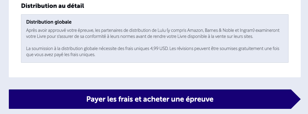 Capture d'écran du bouton « Payer les frais et acheter une épreuve » à l'étape « Terminé ».