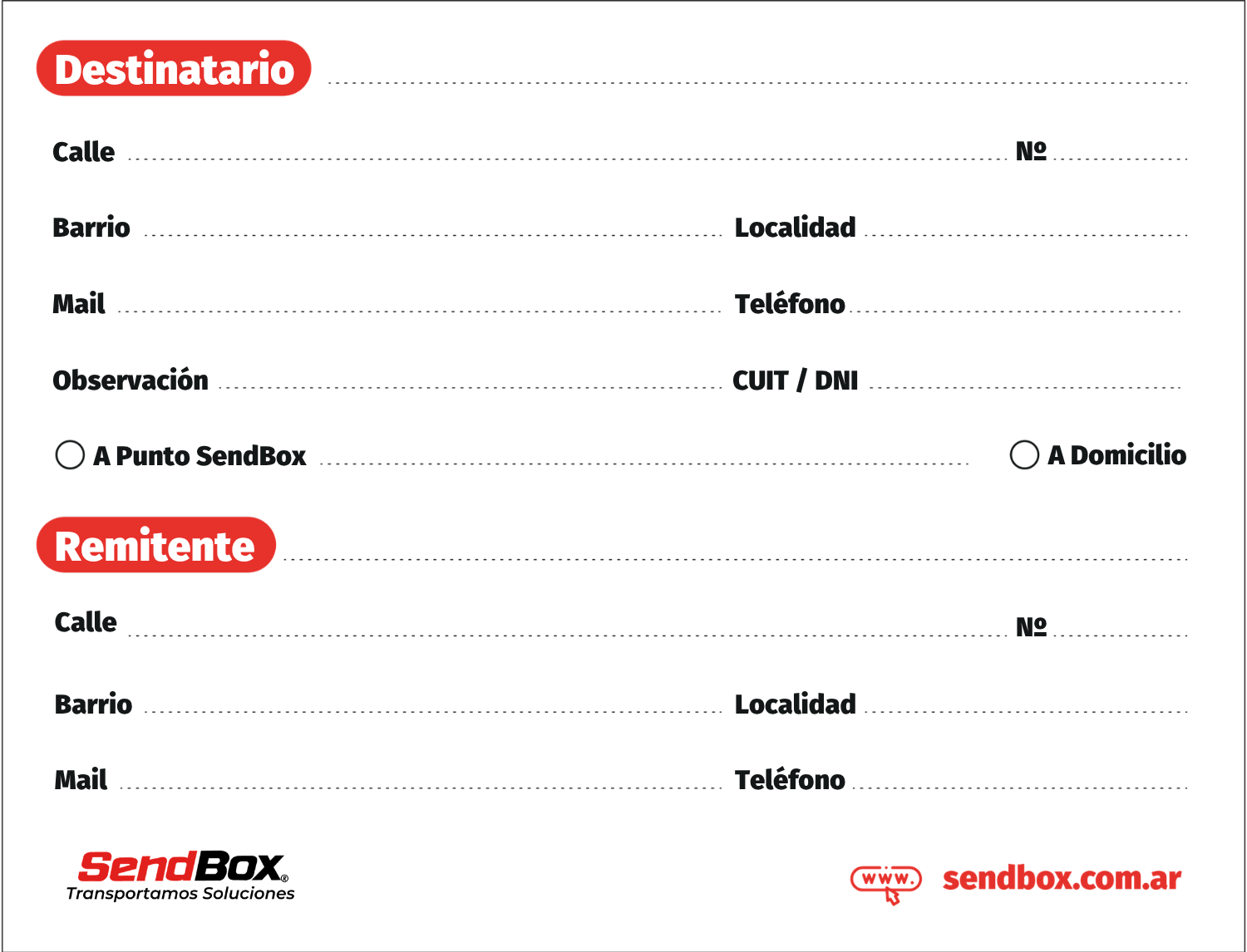 Modelo de rótulo SendBox