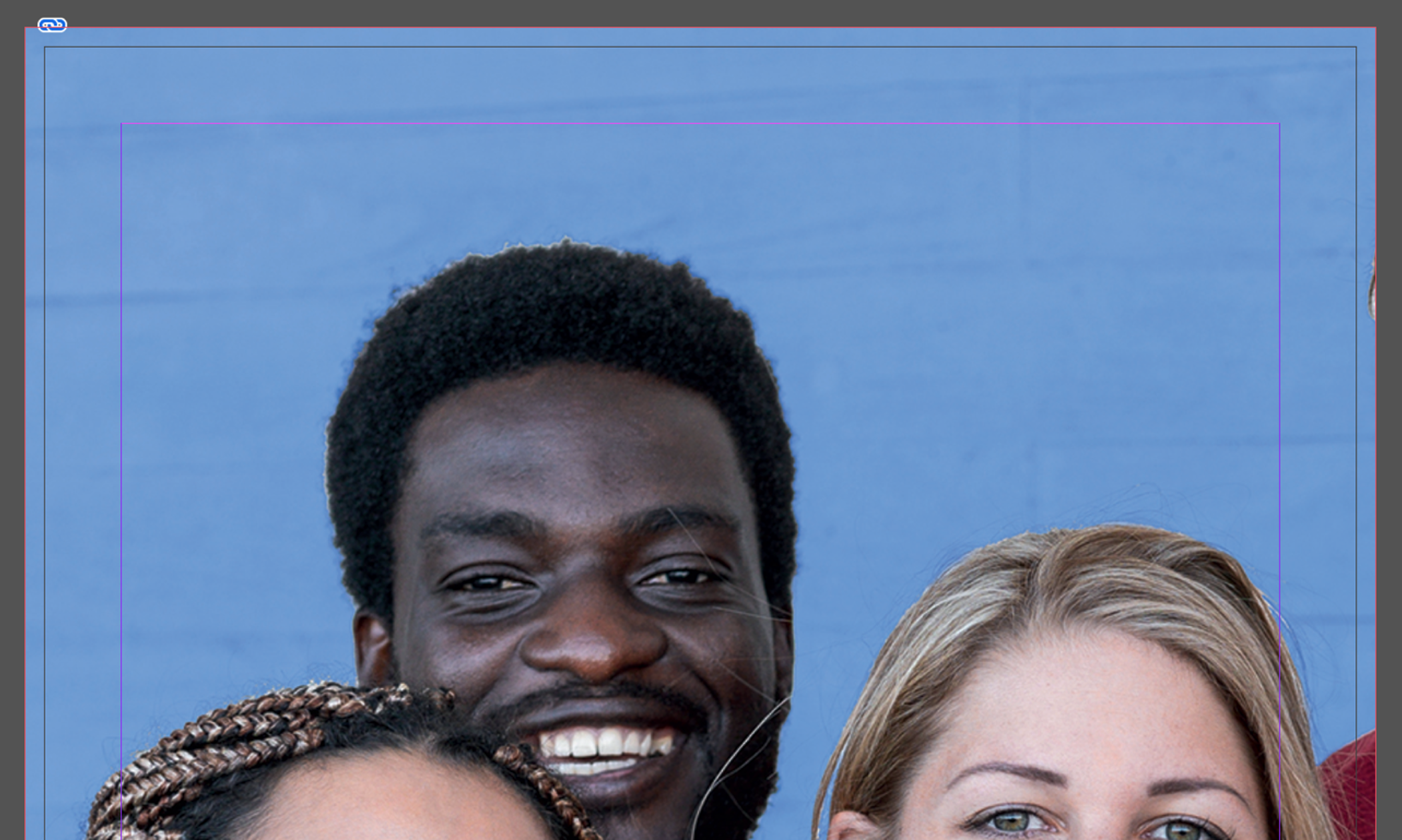 The image content is extended out to the red bleed guide correctly.