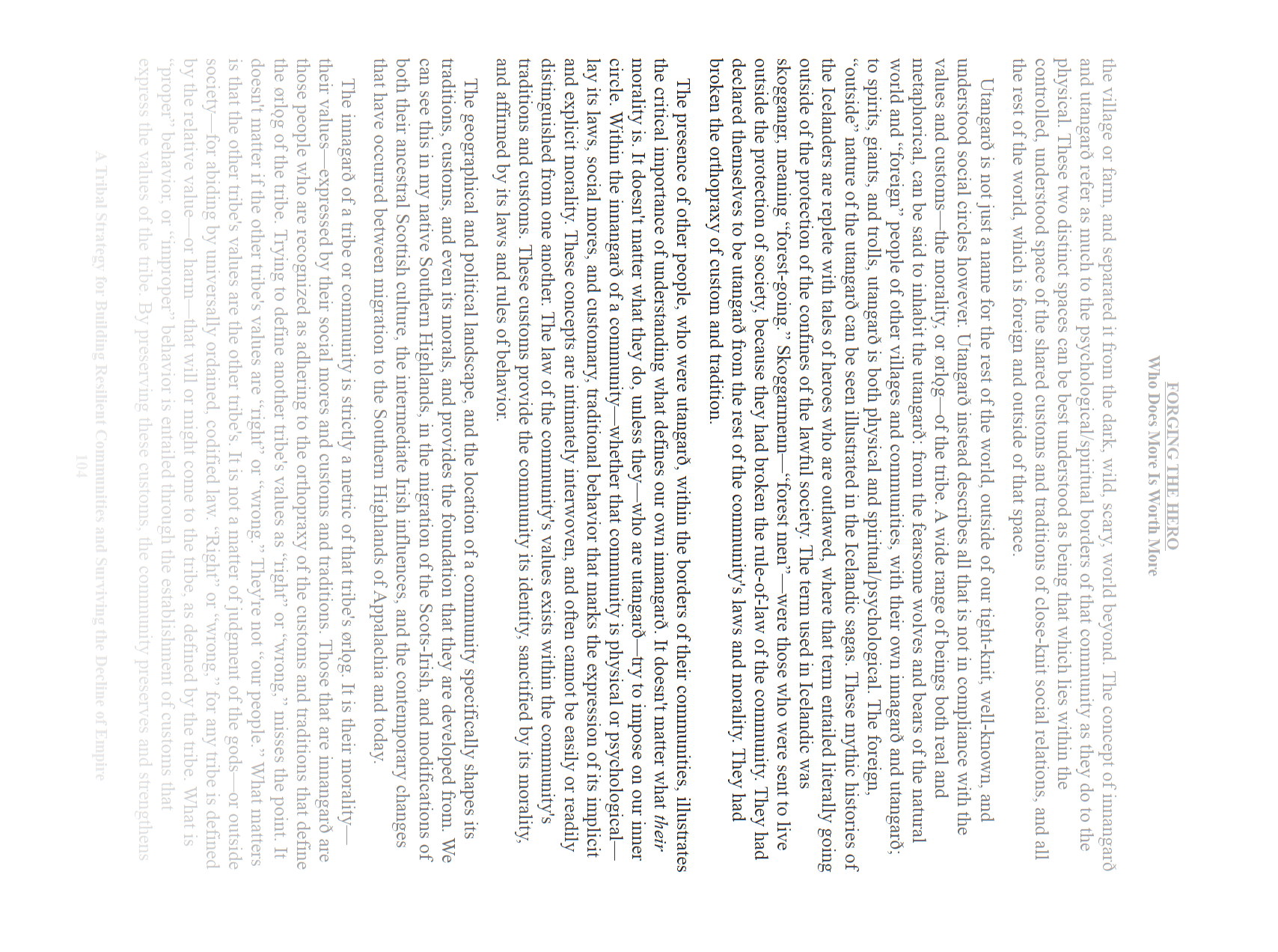 Una pagina di libro ruotata di lato, che mostra deboli bande verticali di testo sbiadito dovute a un difetto di inchiostrazione.