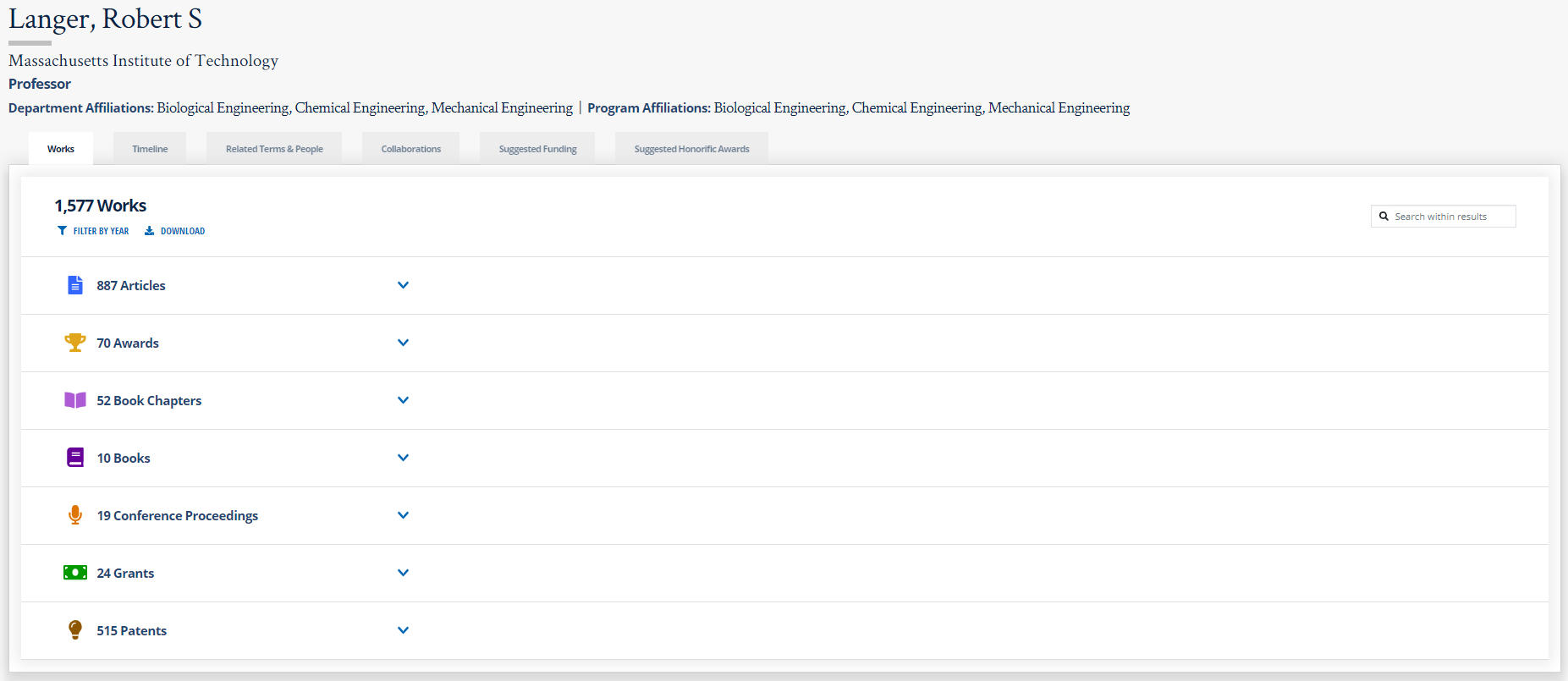 An image of the Scholar Profile Works tab