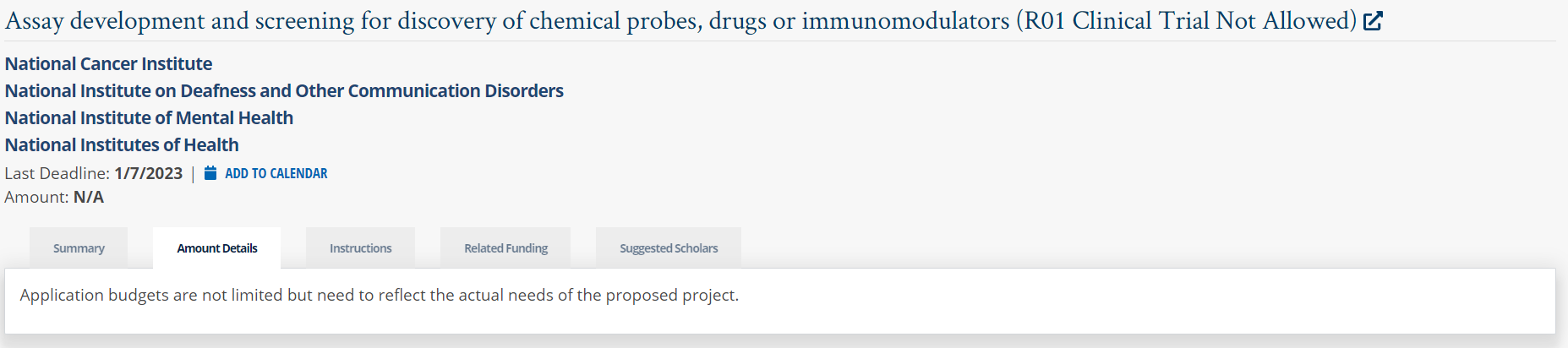 Image of Amount tab in Funding Profile