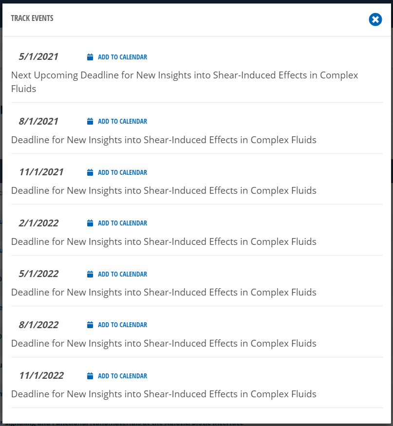 Image of deadline popout for an opportunity with multiple deadlines