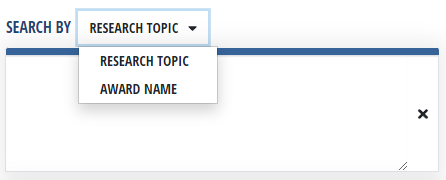 Image of text area and selection dropdown for searching by topic or name
