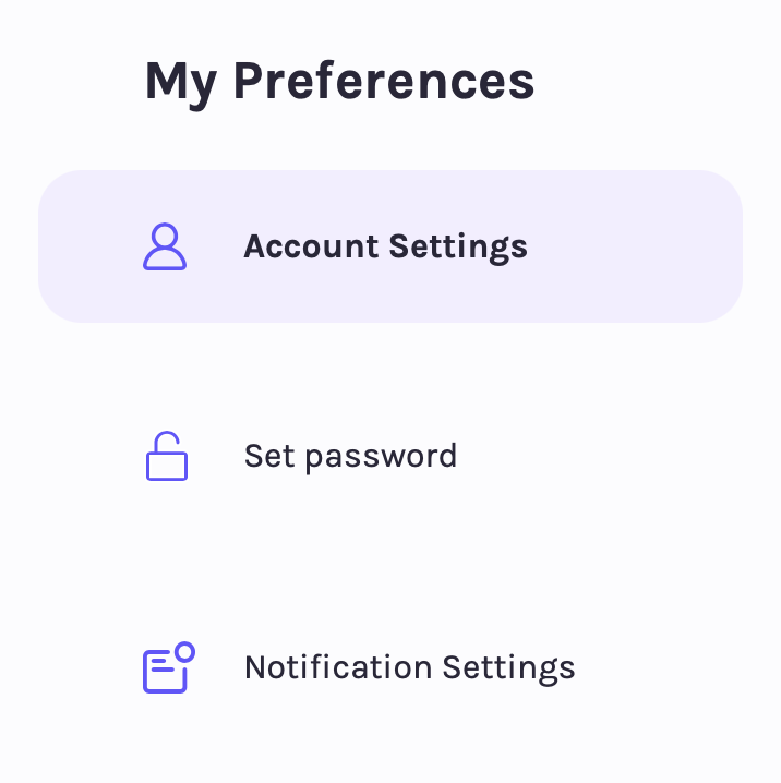 Set password menu option in Wambi