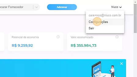 Screenshot de: Clique em "Configurações"