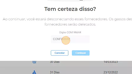 Captura de tela de: Clique no campo "CONFIRMAR" e na opção "CONTINUAR" para concluir a remoção.