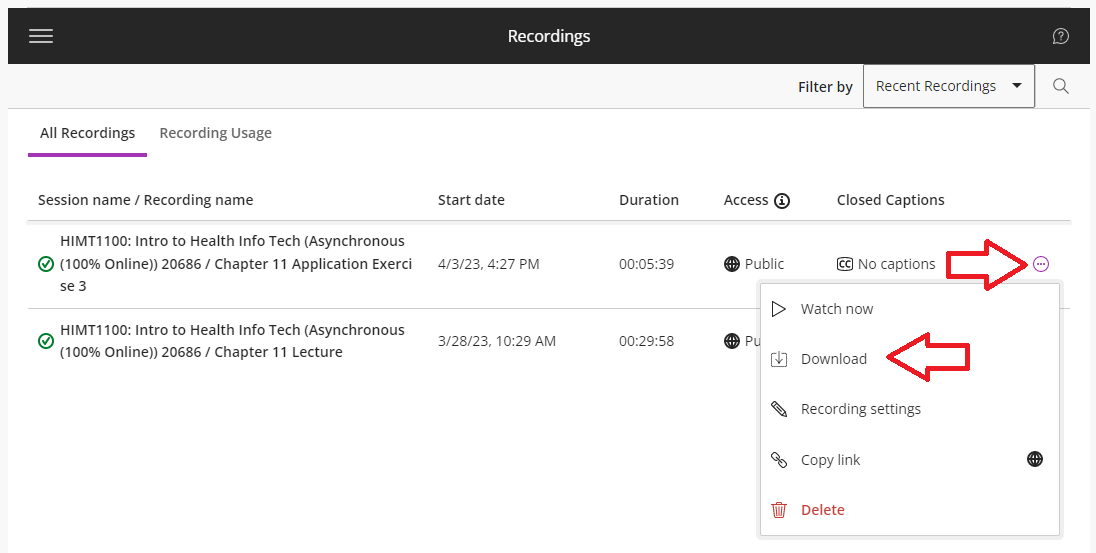 Download a Recording From Blackboard Collaborate Ultra Athens