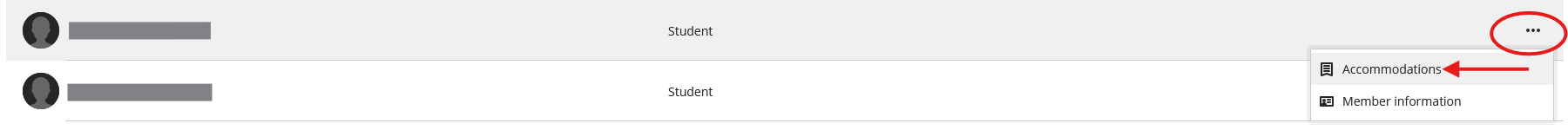 A screenshot showing how to access the accommodations menu