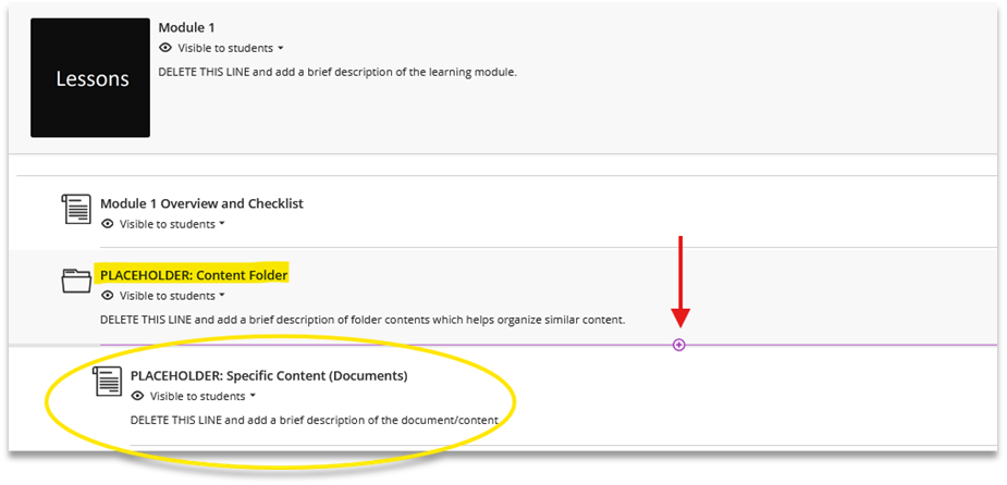 Screenshot showing Content Folder in the Blackboard Ultra Template