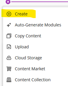 Screenshot showing Blackboard Ultra Create menu.