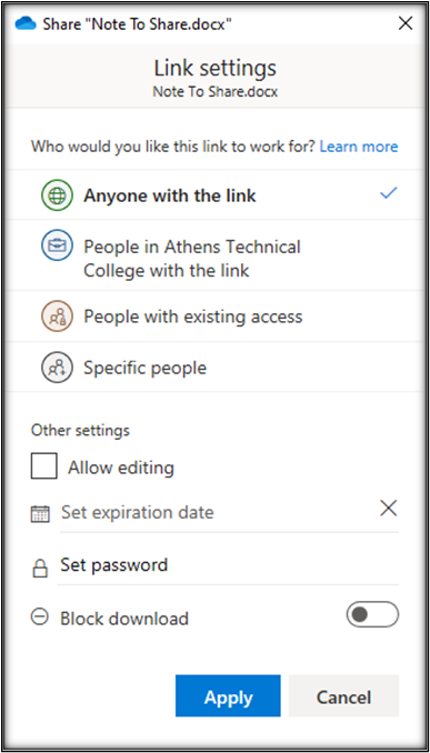 A screenshot showing file settings to not allow editing.