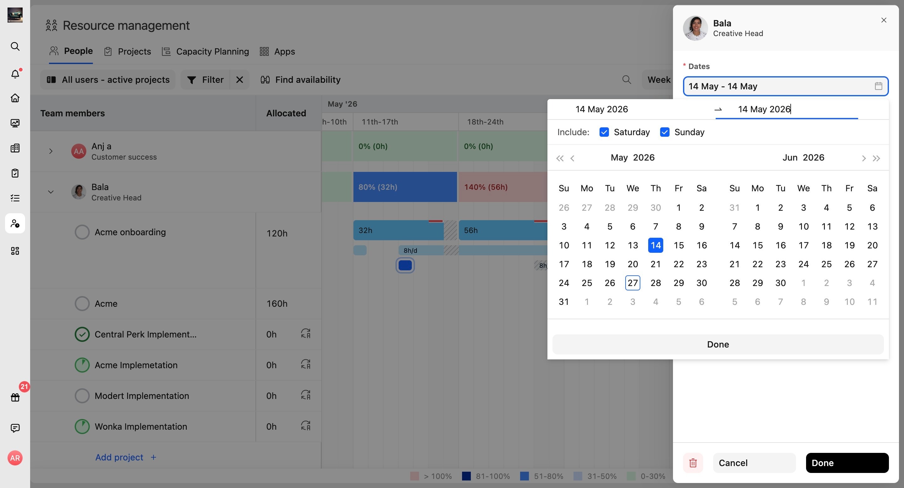 Saturday and Sunday selected in the allocation date picker